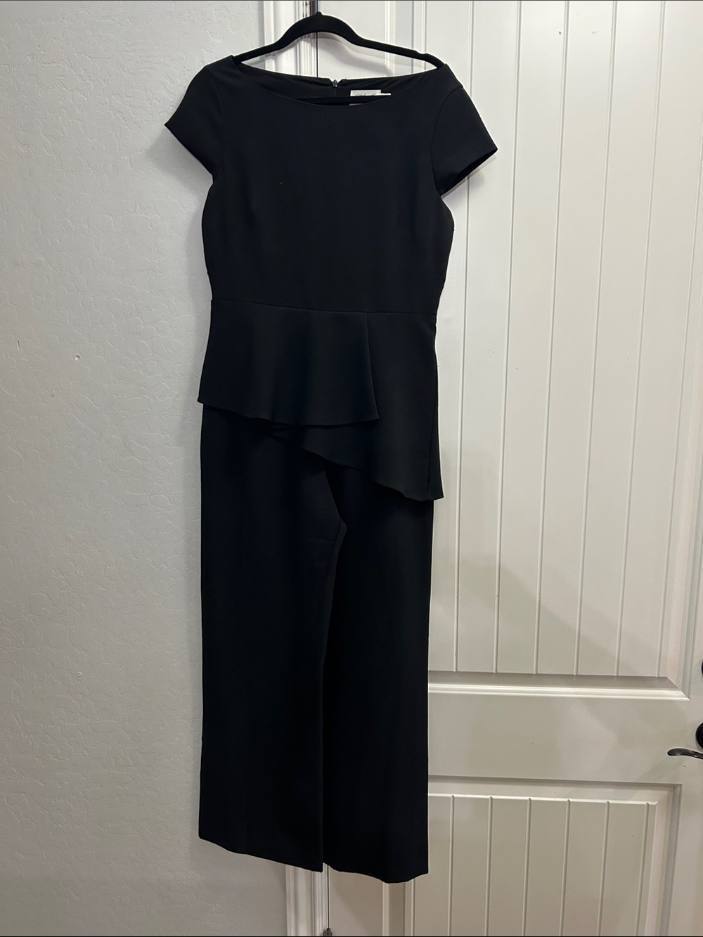 Eliza J Black Short-Sleeve Peplum Jumpsuit